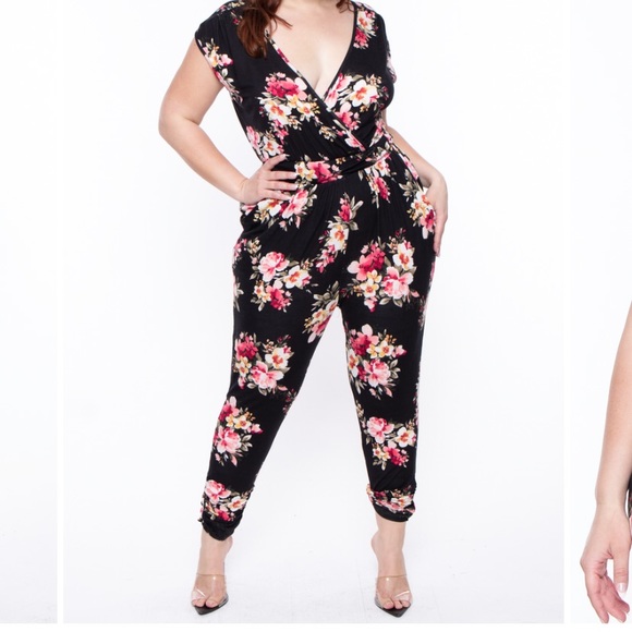 curvy sense Pants - Curvysense floral jumpsuit